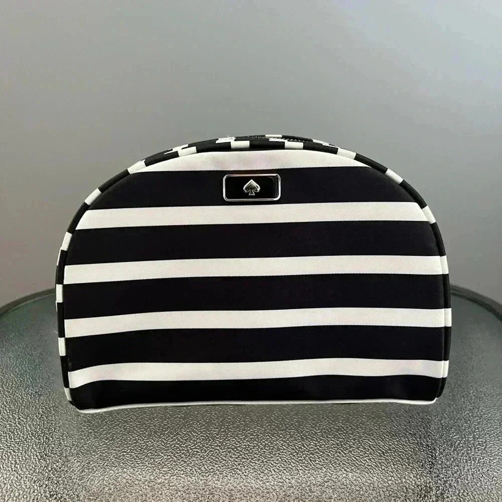 Kate Spade Medium Dome Cosmetic Dawn Sailing Stripe Bag (Black White)